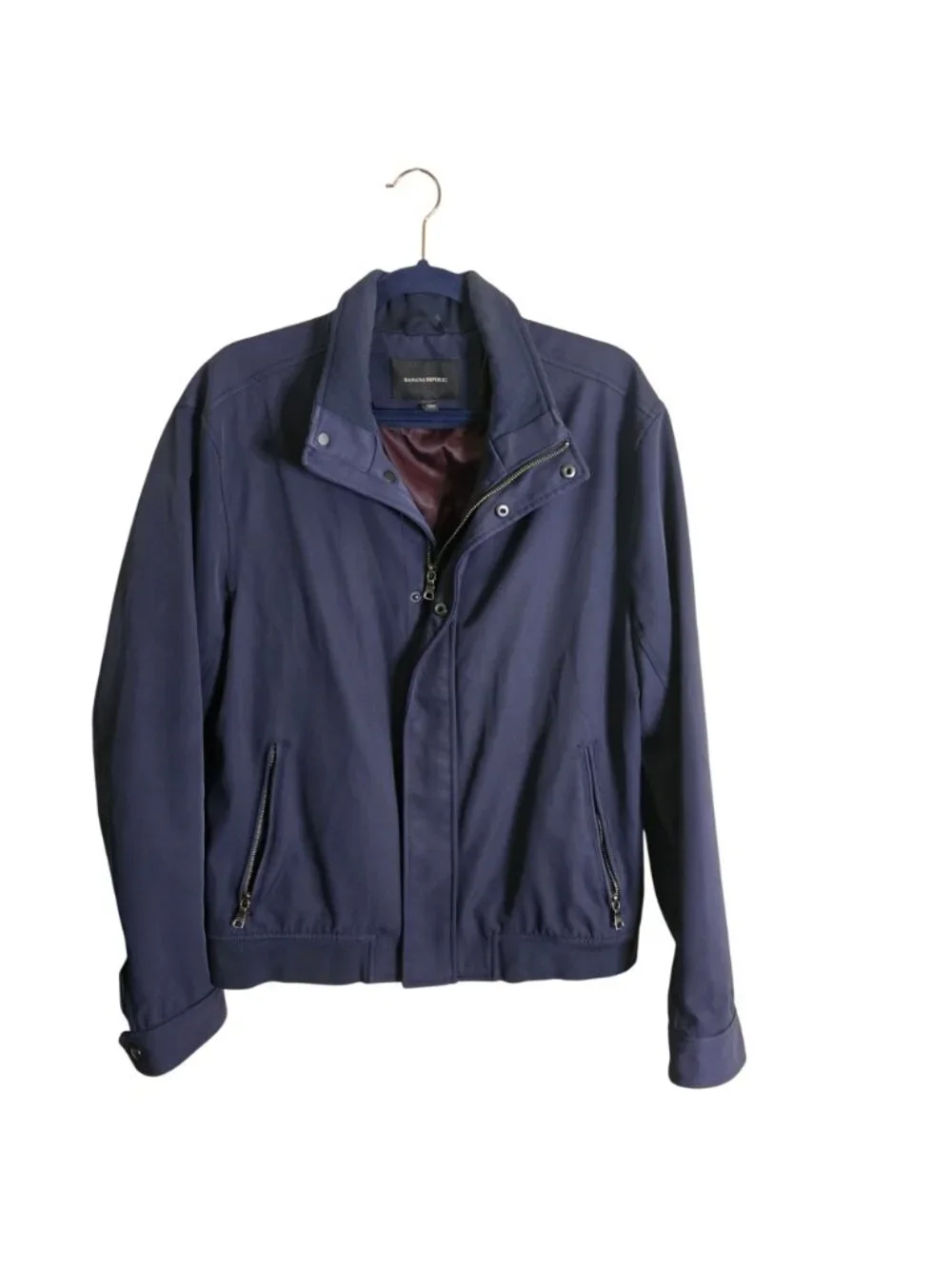 Banana Republic Navy Cotton Blend Bomber Jacket Full Zip Snap Zip Pockets Size L